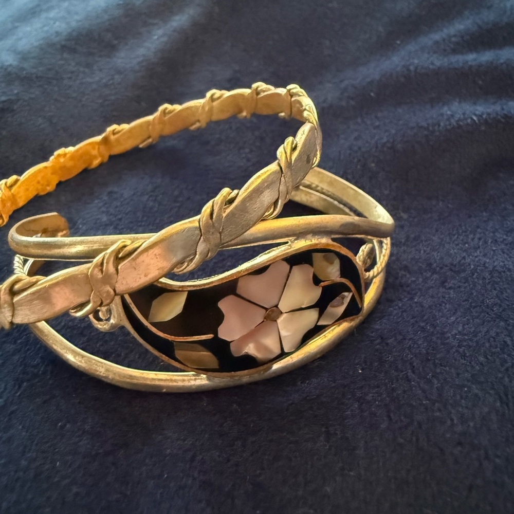 Silver. 2 Vintage Taxco Mexico 925 Silver and Gold Tone Braided Bangle Bracelet